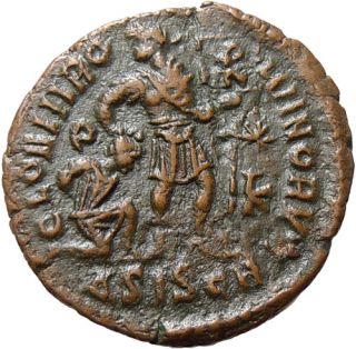 Gratian AE3 Emperor Dragging Captive Mint Siscia Gloria RARE Roman