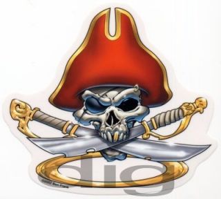 Pirate Skull w Cross Swords Gold Rings Decal Sticker