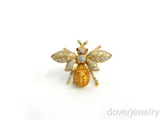 97ct Diamond 18K Gold Yellow Sapphire Stone Bug Fly Large Pin