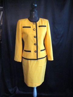 Vintage E R Gerard Yellow & Black skirt suit career tailored blazer