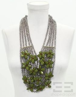 Designer Grey Green Flower Beaded Multistrand Necklace