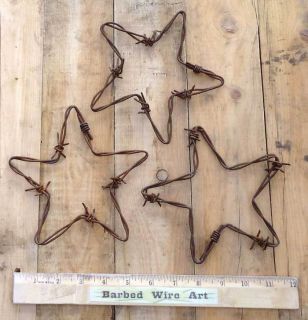Set of 3 Stars Folk Wall Decor Metal Sculpture Country by Barbed Wire