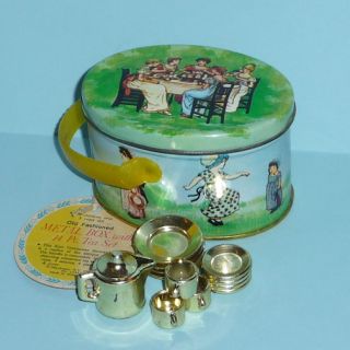 Vintage Kate Greenaway 1976 Tin Box Miniature Tea Set Free SHIP