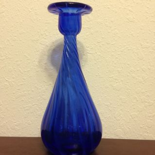 Cobalt Blue Swirl Art Glass Vase