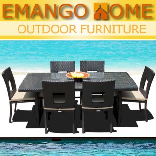   Wicker Patio Furniture Set 7pc All Weather Resin Dining Chair Table