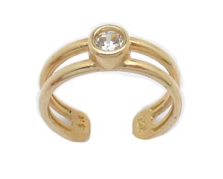 Adjustable Double Band CZ Toe Ring 14k Yellow Gold