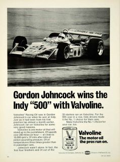 1973 Ad Valvoline Motor Oil Gordon Johncock Formula One Race Car