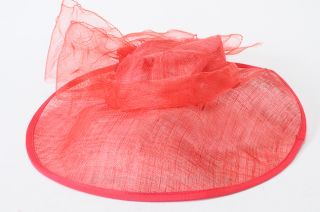 Giovannio Red Sinamay Mesh Bow Feather Flower Hat Halloween Costume $