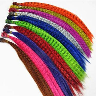 50pcs Grizzly Synthetic Feather Hair Extensions 16 with 50 Beads for