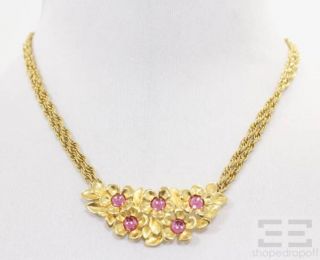 givenchy gold plated pink jeweled floral necklace