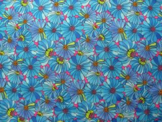Cotton Quilting Fabric Kaufman Blue Groovy Daisy Floral