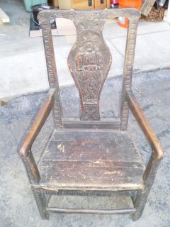 Pilgrim 17th Century Antique Oak Jacobean Throne Chair NH