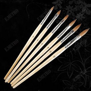 6pcs kolinsky wooden handle nail art sable brushes set from