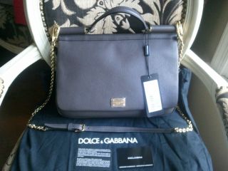 NWT Dolce Gabbana Grey Leather Borsa A Spalla Hobo Cervo Anti BB4255