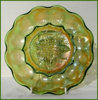 Antique Imperial Heavy Grape Green Carnival Glass Plate