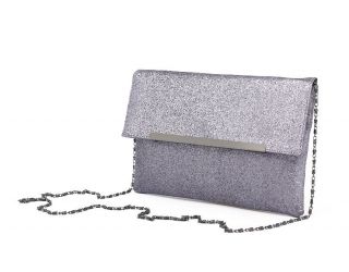 Celebrity Style Silver Glitter Envelope Clutch Diva Grey Purse Bag