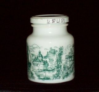 Hengstenberg German Green Castle Milk Glass Mustard Jar