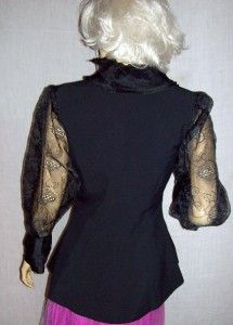 Vintage Maick Harold Paris Black Sheer Lace Ruffled Jacket L