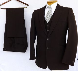 Vintage 3pc Hardy Amies 2 BTN Double Vent Brown Mens Suit Sz 38 32 X31