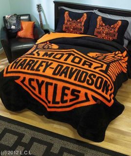 Classic Harley Davidson Wings Logo High Pile Fabric Blanket Bedding