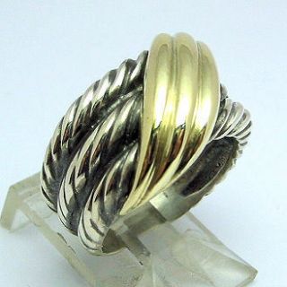   Sterling Silver 925 14k Gold 585 Ring Rope Cross Over Estate 2 Tone