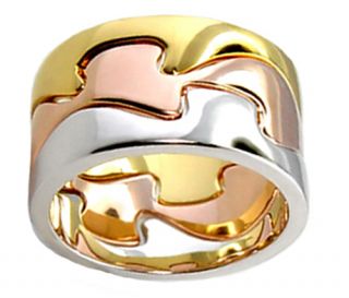 Unique Tri Color Gold Rose Gold Plated Puzzle Ring Size 5 6 7 8 9 10