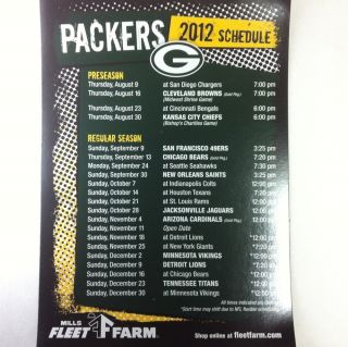 Green Bay Packers 2012 Schedule Magnet