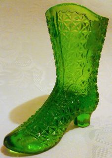 Mosser Glass 1973 Green 108 Victorian Shoe Fine Cut High Button Boot
