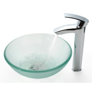 Kraus Frosted Glass 14 Vessel Sink and Visio Bathroom Faucet in