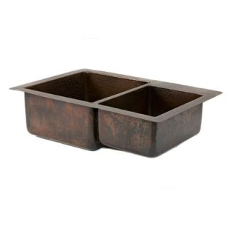 Premier Copper Products 33 Copper Hammered 60/40 Double Bowl Kitchen