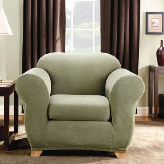 Sure Fit Stretch Stripe Two Piece Chair Slipcover in Sage (Box Cushion