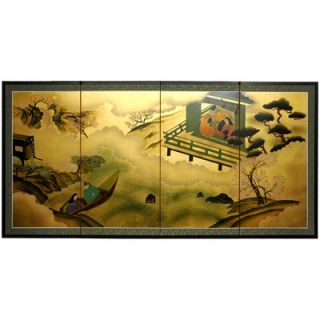 Oriental Furniture 36 Gold Leaf River View Silk Screen with Bracket