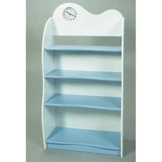 47 H Four Tier Bookcase with Clock in Blue and White