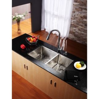 Kraus 33 Undermount 70/30 Double Bowl Kitchen Sink with 18.5 Faucet