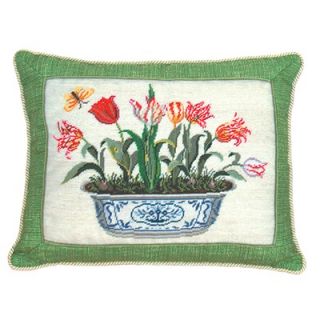 123 Creations Tulip in Pot 100% Wool Petit Point Pillow with Fabric