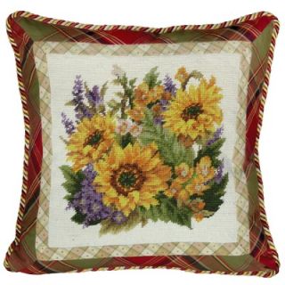 123 Creations Sunflower 100% Wool Needlepoint Pillow with Fabric