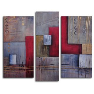 My Art Outlet Hand Painted Staff Against Cubes 3 Piece Canvas Art