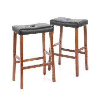 Upholstered 29 Saddle Seat Bar Stool in Classic Cherry Finish