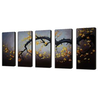 My Art Outlet Hand Painted Japanese Branch Charcoal Sky 5 Piece