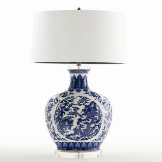ARTERIORS Home Dragon White and Blue Porcelain Acrylic Lamp with White