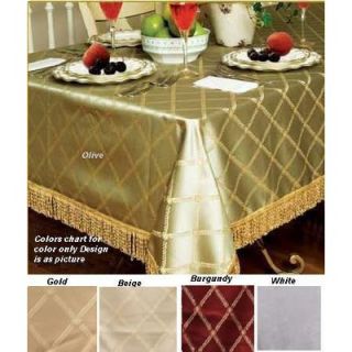  Linen Diamond Damask Design Fringes 60 X 160 Tablecloth