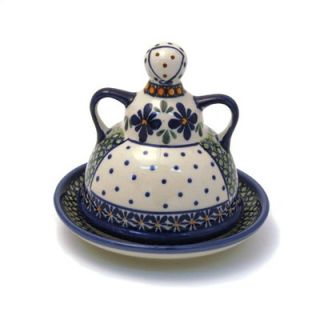 Polish Pottery Butter Lady Covered Butter Dish   Pattern 175A   1124