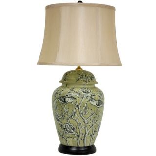 Oriental Furniture Birds and Flowers Lamp in Jade Green   JCO X8929