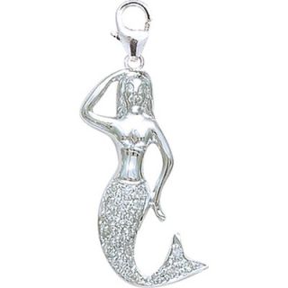 EZ Charms 14K White Gold Diamond Mermaid Charm