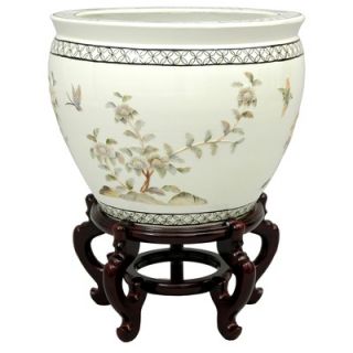 Oriental Furniture 16 Birds and Flowers Fish Bowl with Optional Stand