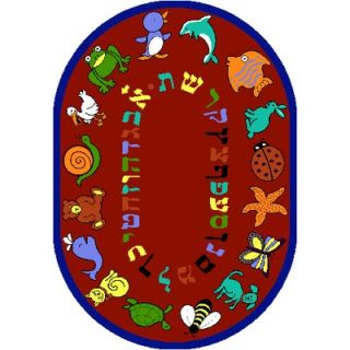 Joy Carpets Educational ABC Animals Hebrew Alphabet Red Kids Rug