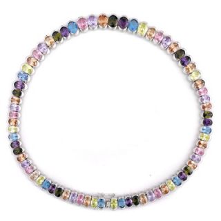 CZ Collections Silver Bezel Set Multicolor Oval Diamond Necklace
