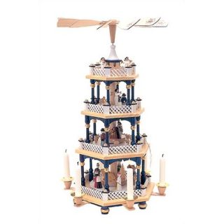 Richard Glaesser 4 Tier Natural Wood Nativity Scene with Blue Accents