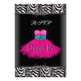 RSVP Pink Zebra Sweet 16 Birthday Black Dress Custom Invites