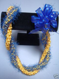 Hawaiian Rattail Eyelash Yarn Crochet Lei Yellow Blue